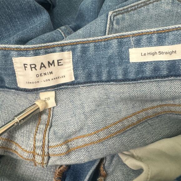 Frame Le High Straight Tie Waist Jeans Raw Hem High Rise Ankle Med Wash 28 - Picture 7 of 9